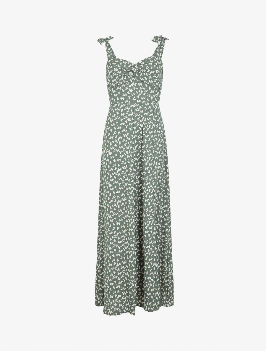 Robe longue imprimé fantaisie à bretelles à nouer - Vert gris - 4