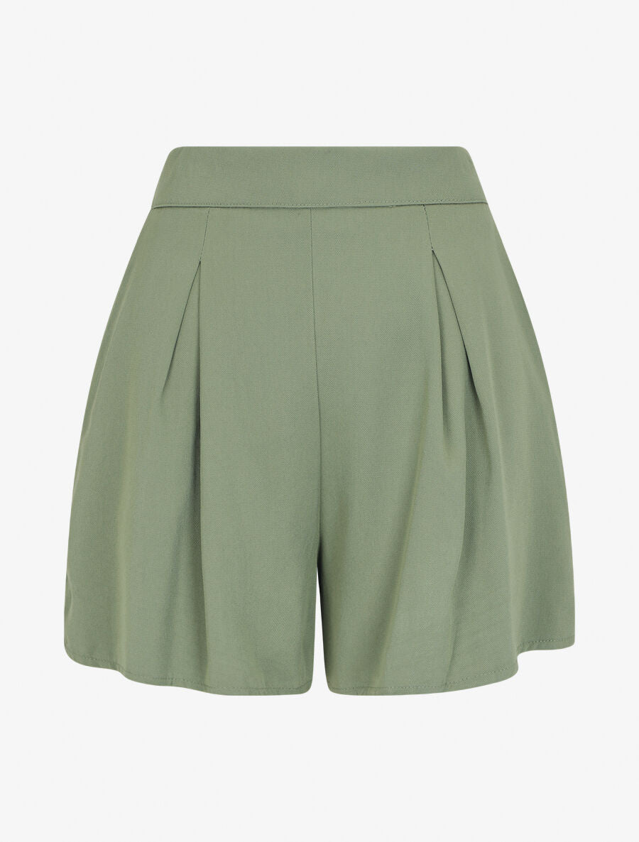 Short taille haute évasé uni - Kaki - 1