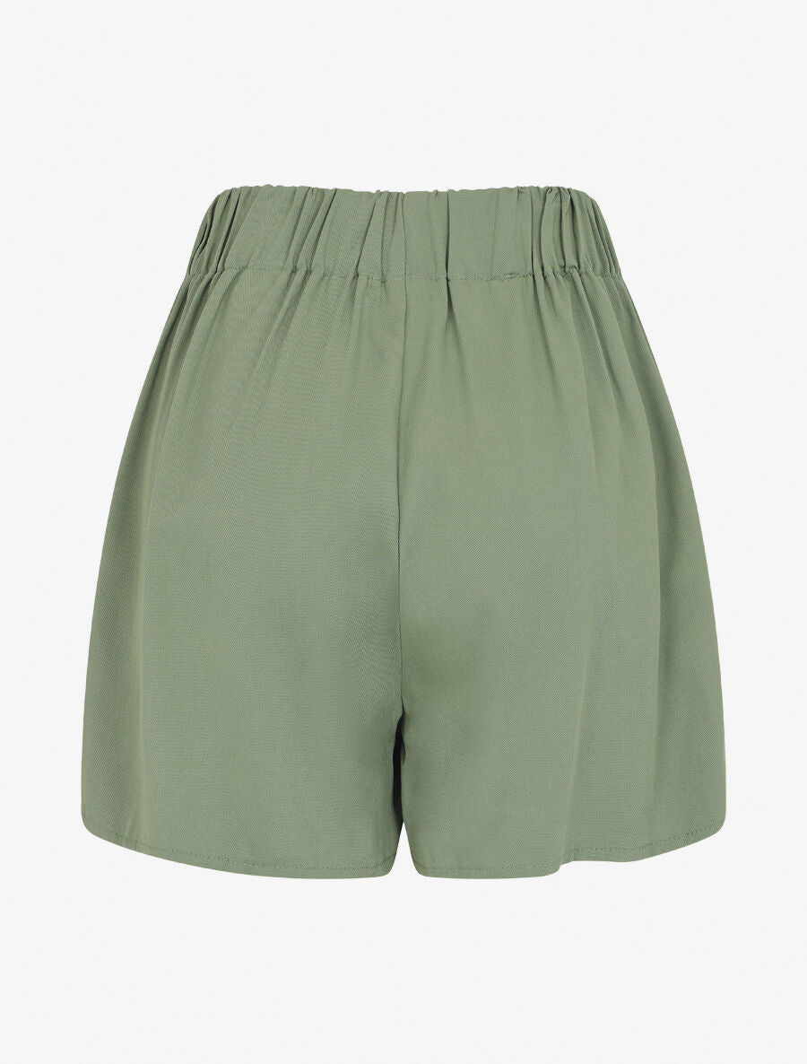 Short taille haute évasé uni - Kaki - 2