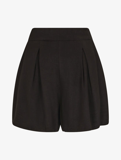 Short taille haute évasé uni - Noir - 1