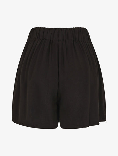 Short taille haute évasé uni - Noir - 2