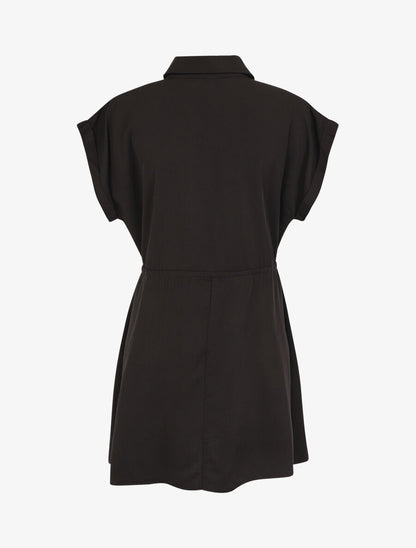 Robe chemise courte unie manches courtes - Noir - 2