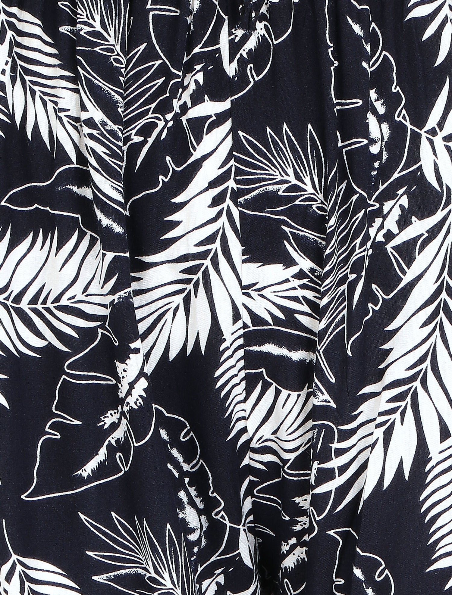 Pantalon ample imprimé feuilles à taille élastiquée - Bleu - 3