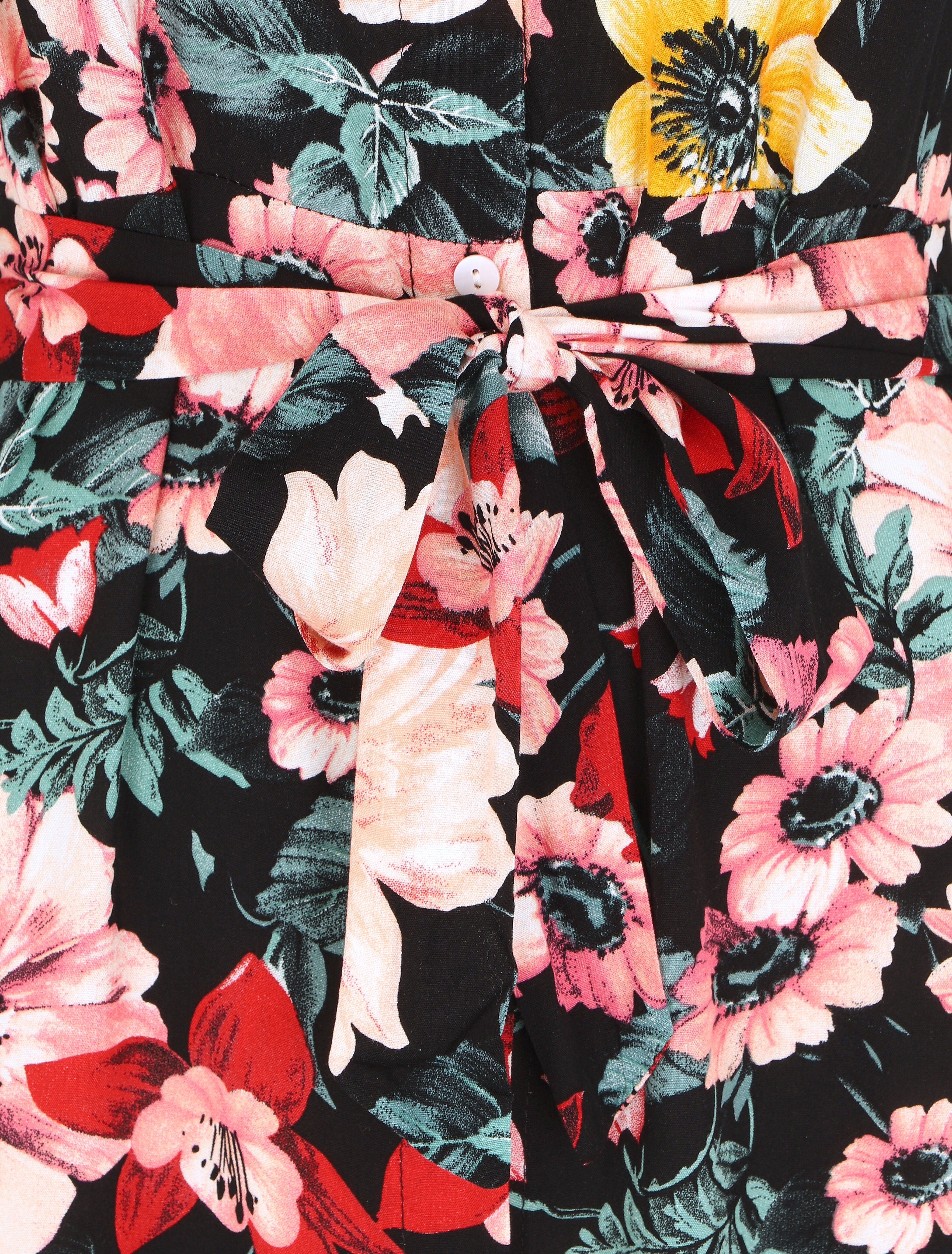 Robe chemise longue imprimé grandes fleurs - Noir - 3