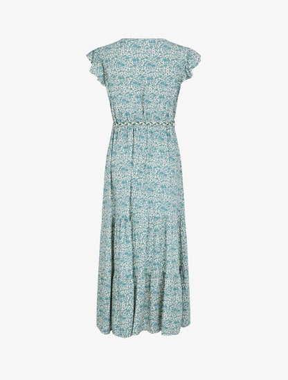 Robe longue évasée fleurie col V - Vert - 2