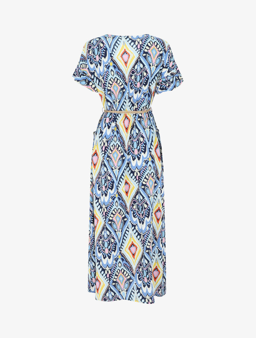 Robe longue droite manches courtes imprimé aztèque - Bleu - 2