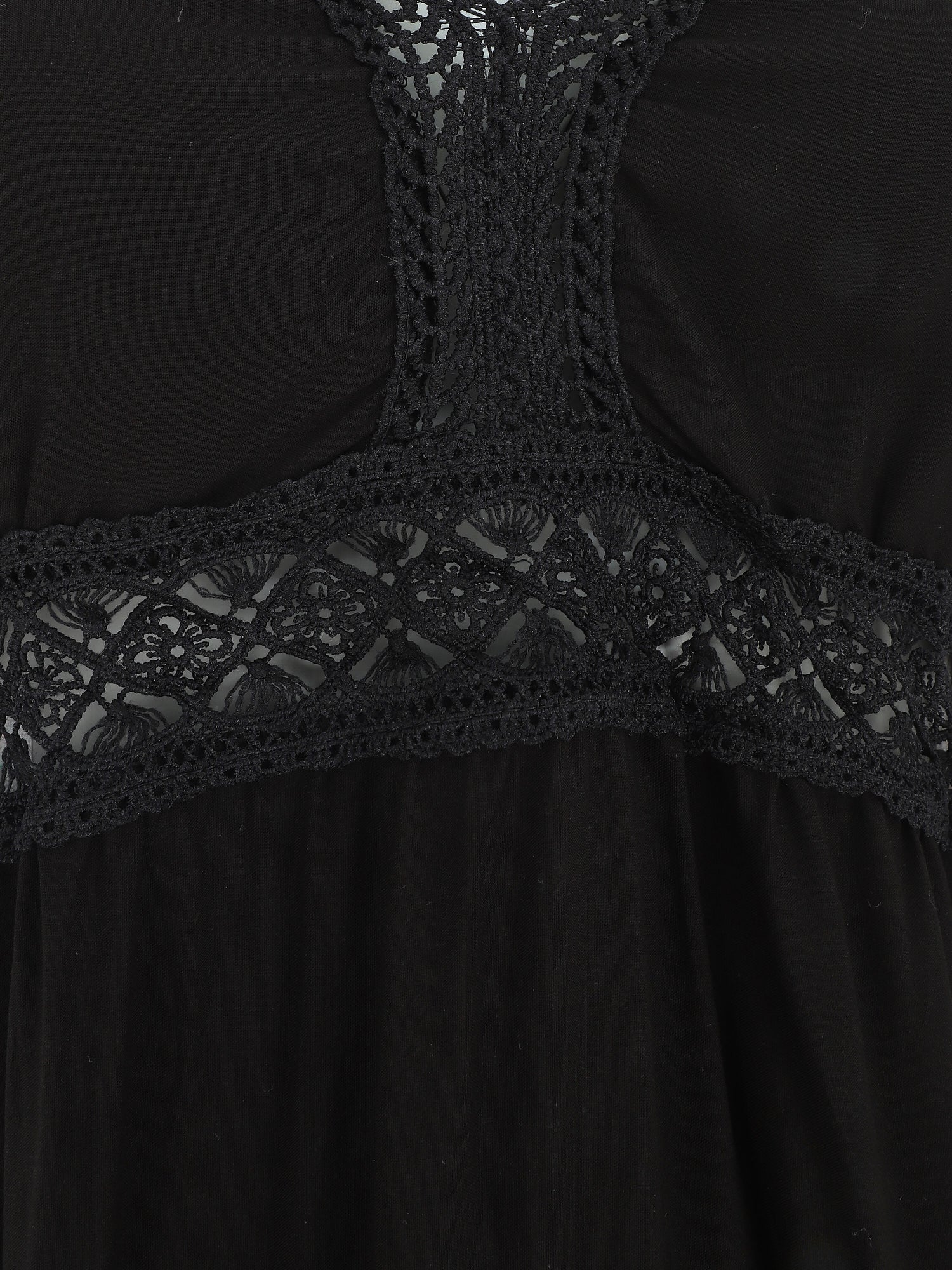 Robe longue unie à dentelle ajourée - Noir - 3