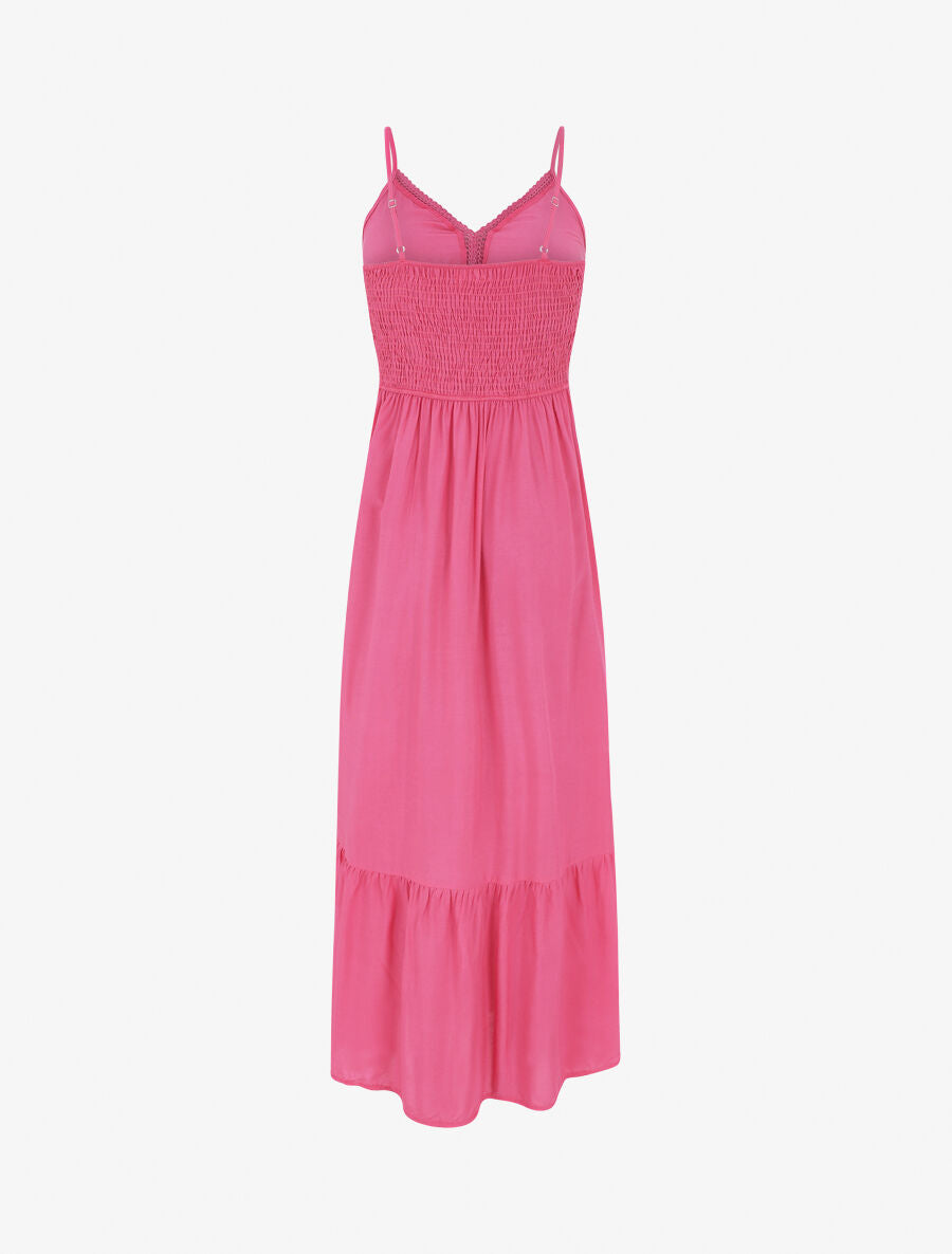 Robe longue unie à dentelle ajourée - Fuchsia - 2