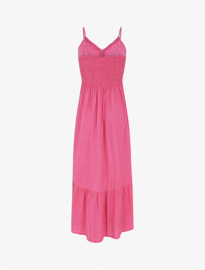 Robe longue unie à dentelle ajourée - Fuchsia - 2
