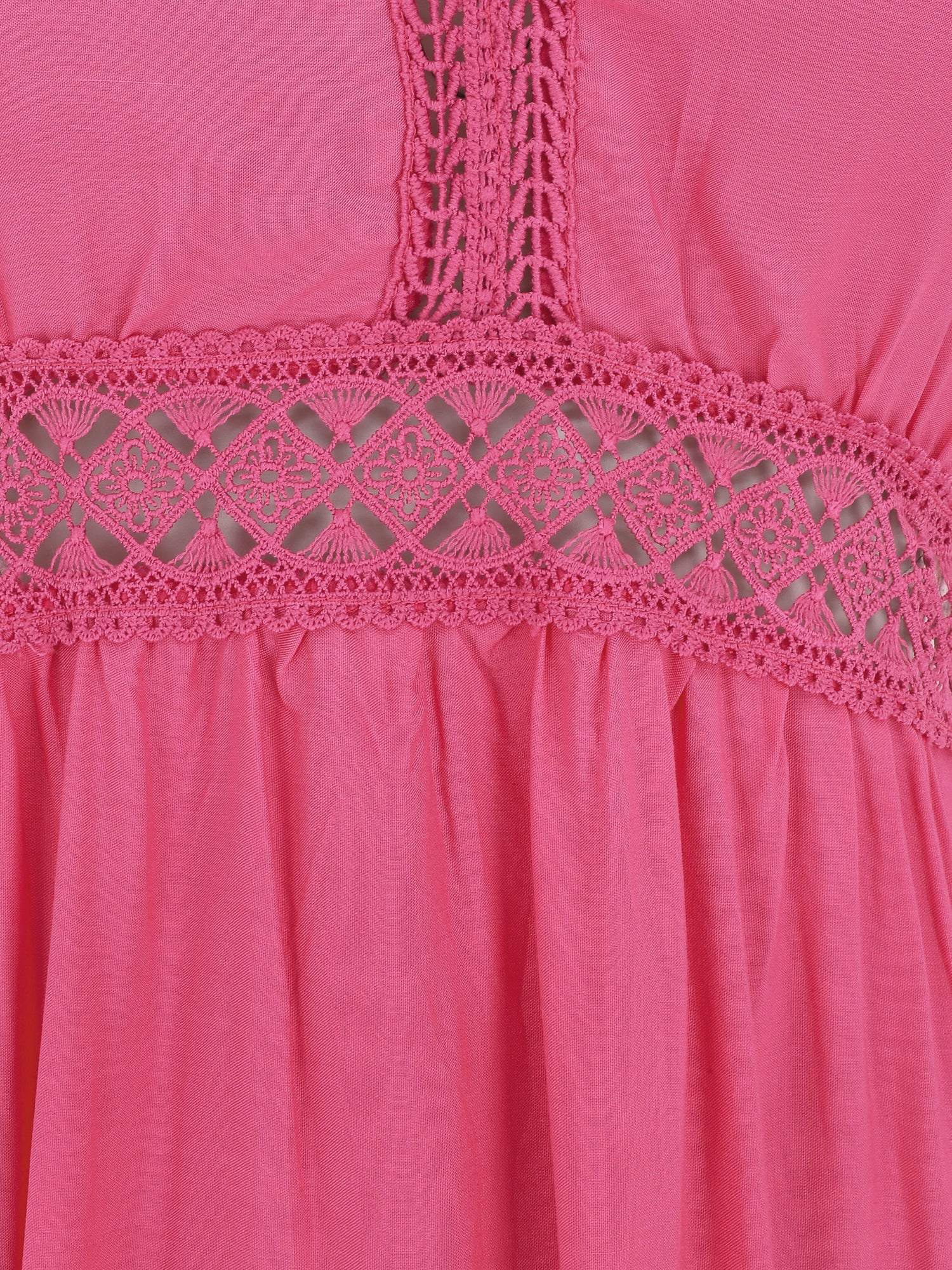 Robe longue unie à dentelle ajourée - Fuchsia - 3