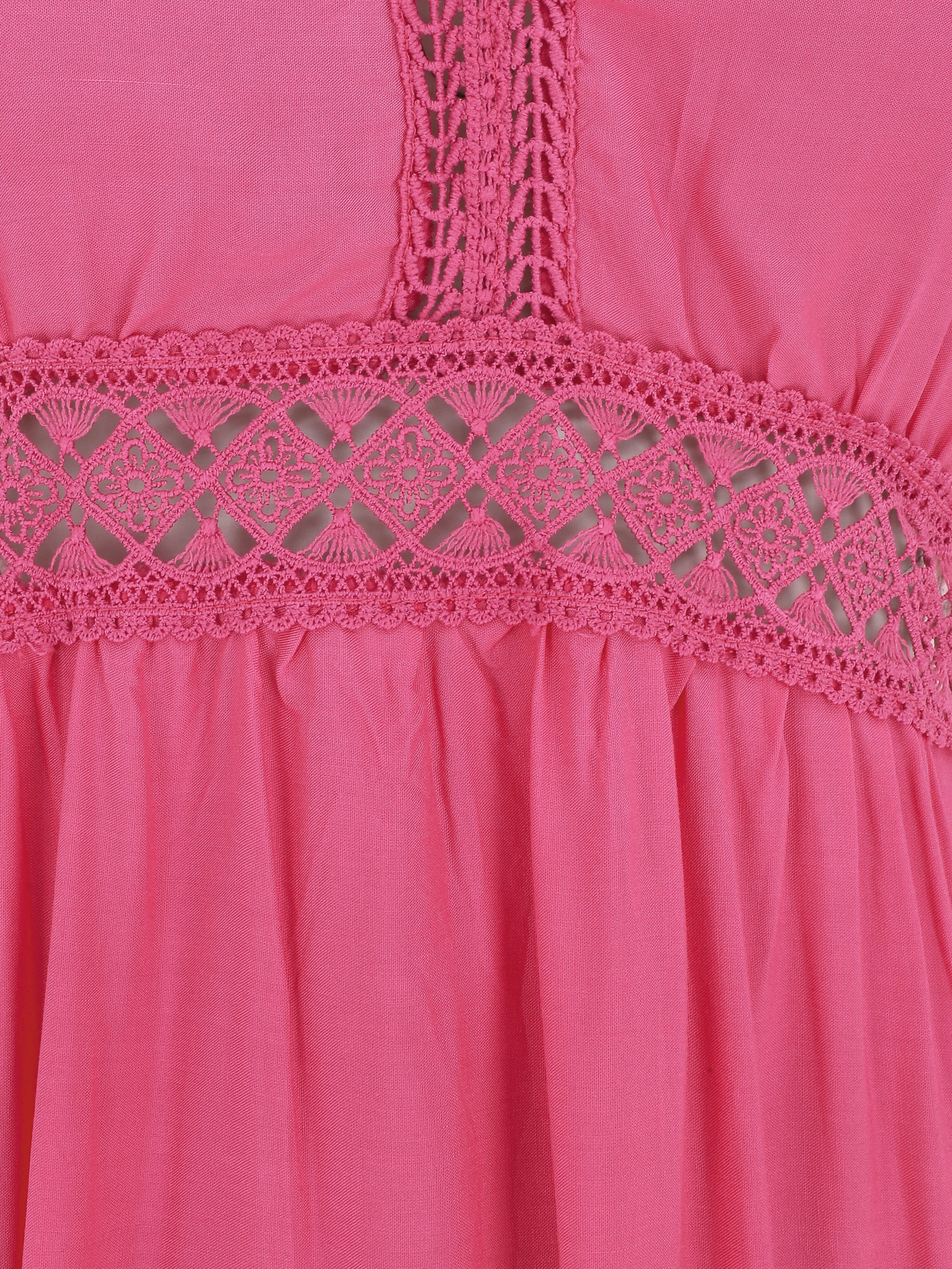 Robe longue unie à dentelle ajourée - Fuchsia - 3