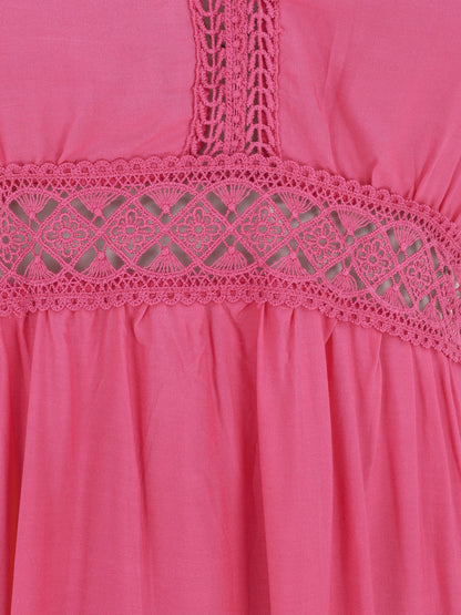 Robe longue unie à dentelle ajourée - Fuchsia - 3