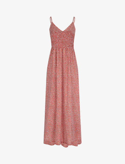 Robe longue à bretelles imprimé tulipe - Brique - 3