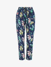 Pantalon droit motif floral - Marine - 1