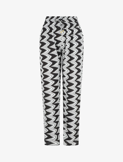 Pantalon droit motif zigzag - Noir - 1