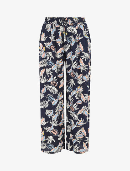 Pantalon droit imprimé végétal - Marine - 1