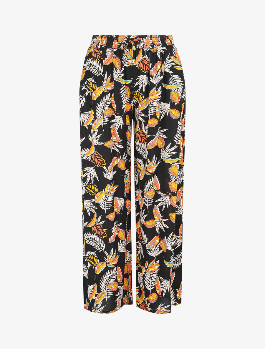 Pantalon droit imprimé végétal - Noir - 1