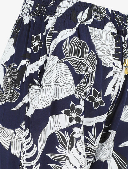 Pantalon style jogging imprimé tropical - Marine - 3