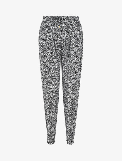 Pantalon style jogging imprimé floral - Noir - 1