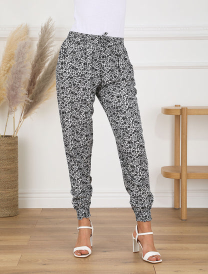 Pantalon style jogging imprimé floral - Noir - 4
