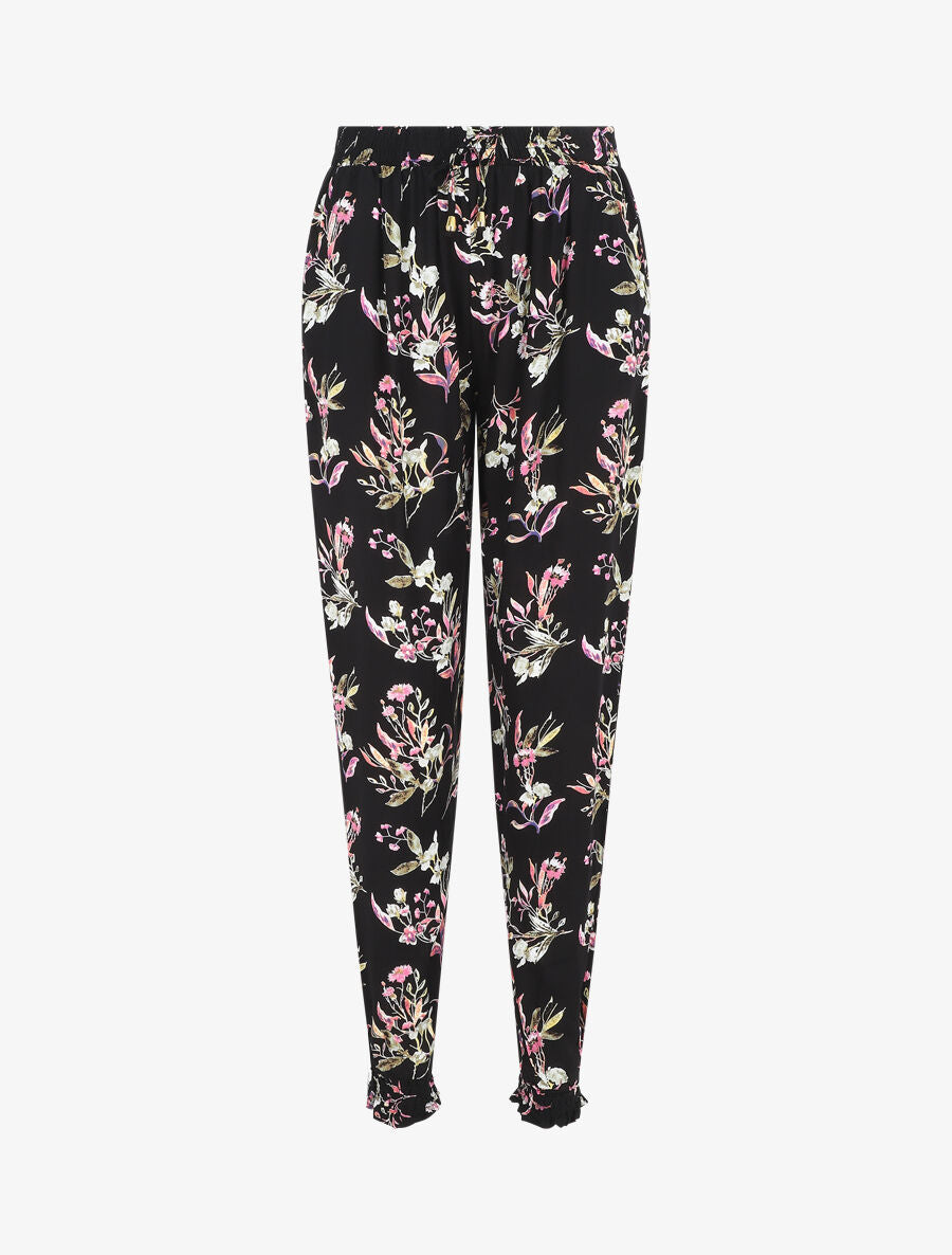 Pantalon style jogging imprimé fleuri - Noir - 1