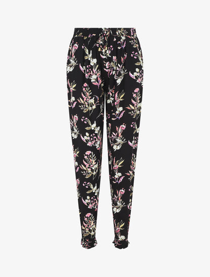 Pantalon style jogging imprimé fleuri - Noir - 1