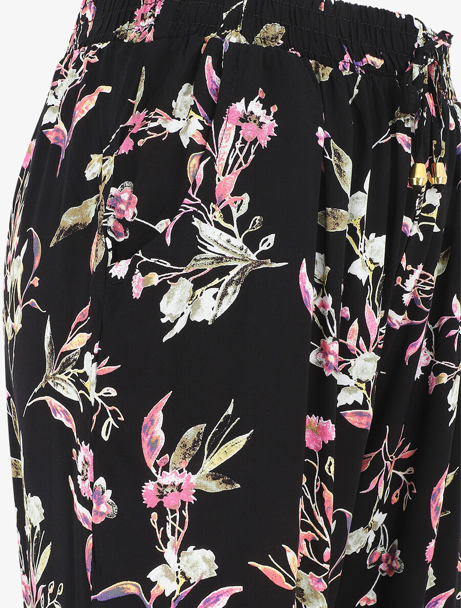 Pantalon style jogging imprimé fleuri - Noir - 3
