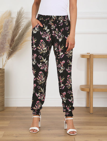 Pantalon style jogging imprimé fleuri - Noir - 4