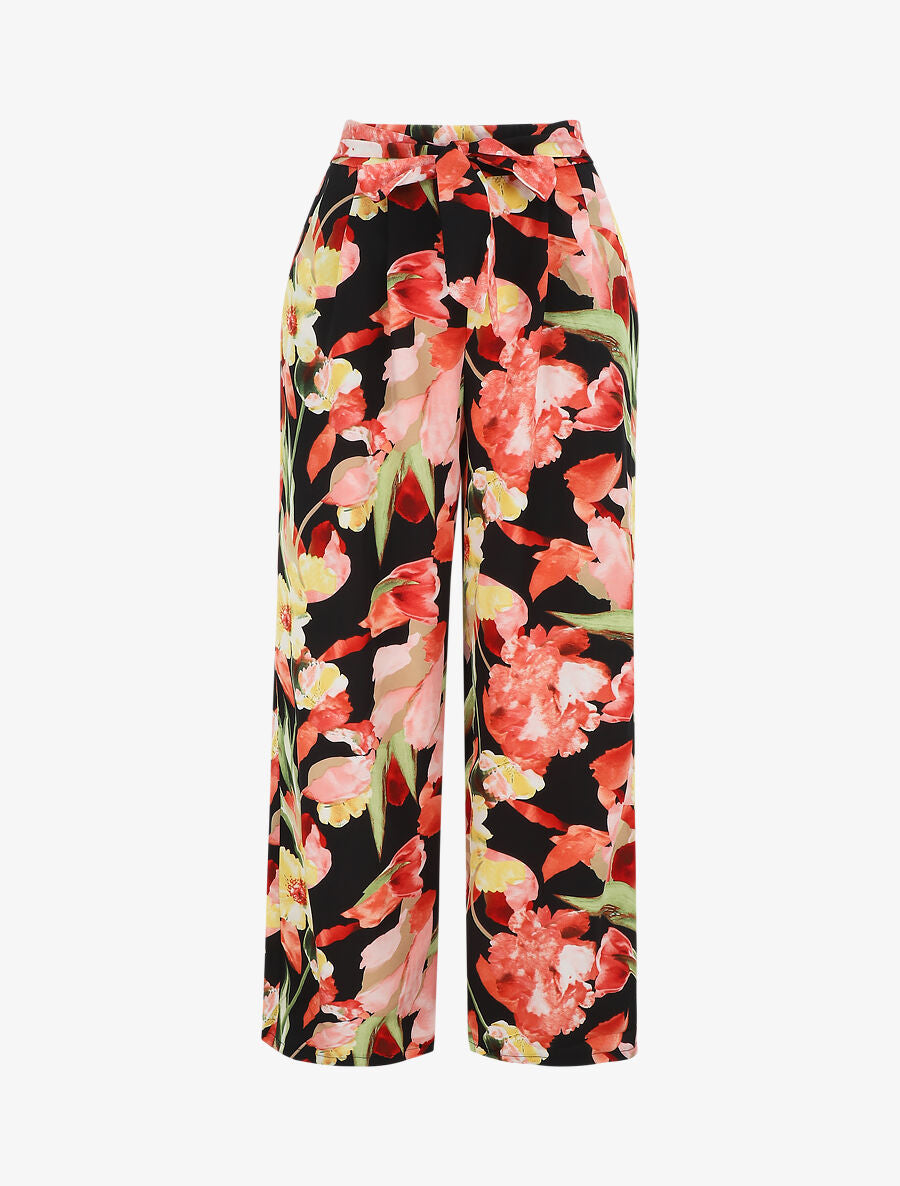 Pantalon ample motif grandes fleurs - Noir - 5