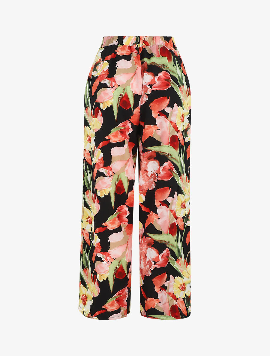 Pantalon ample motif grandes fleurs - Noir - 2