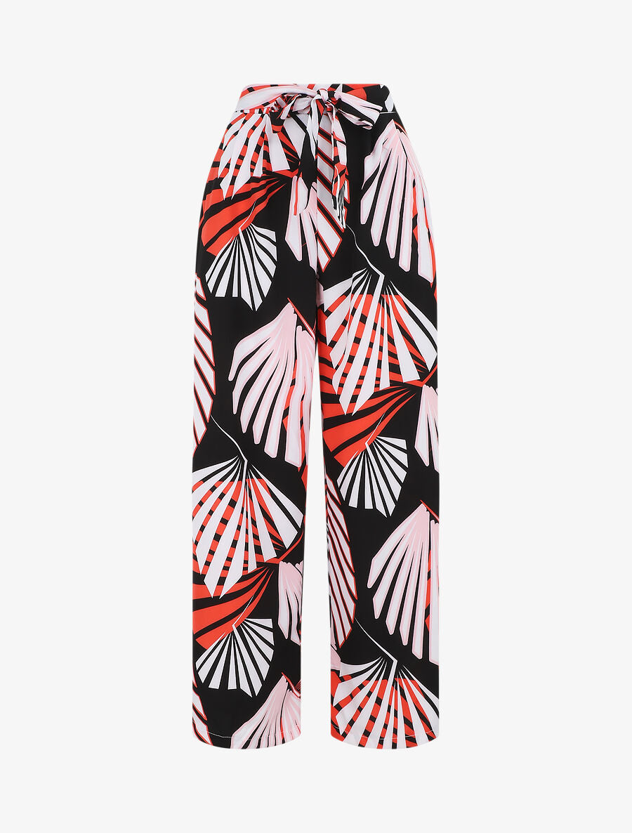 Pantalon ample motif tropical fantaisie - Noir - 1