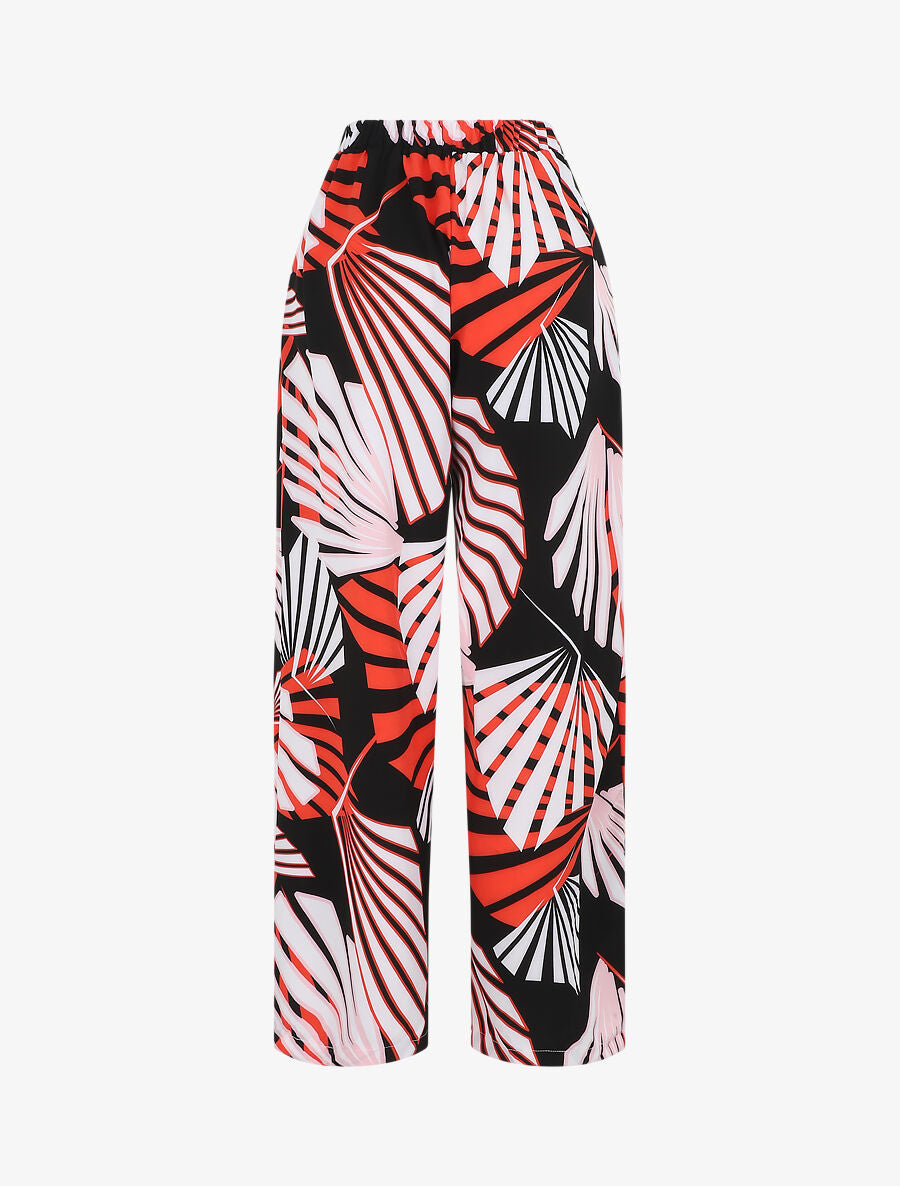 Pantalon ample motif tropical fantaisie - Noir - 2