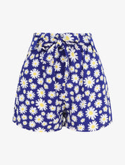 Short taille haute imprimé marguerite - Bleu - 5
