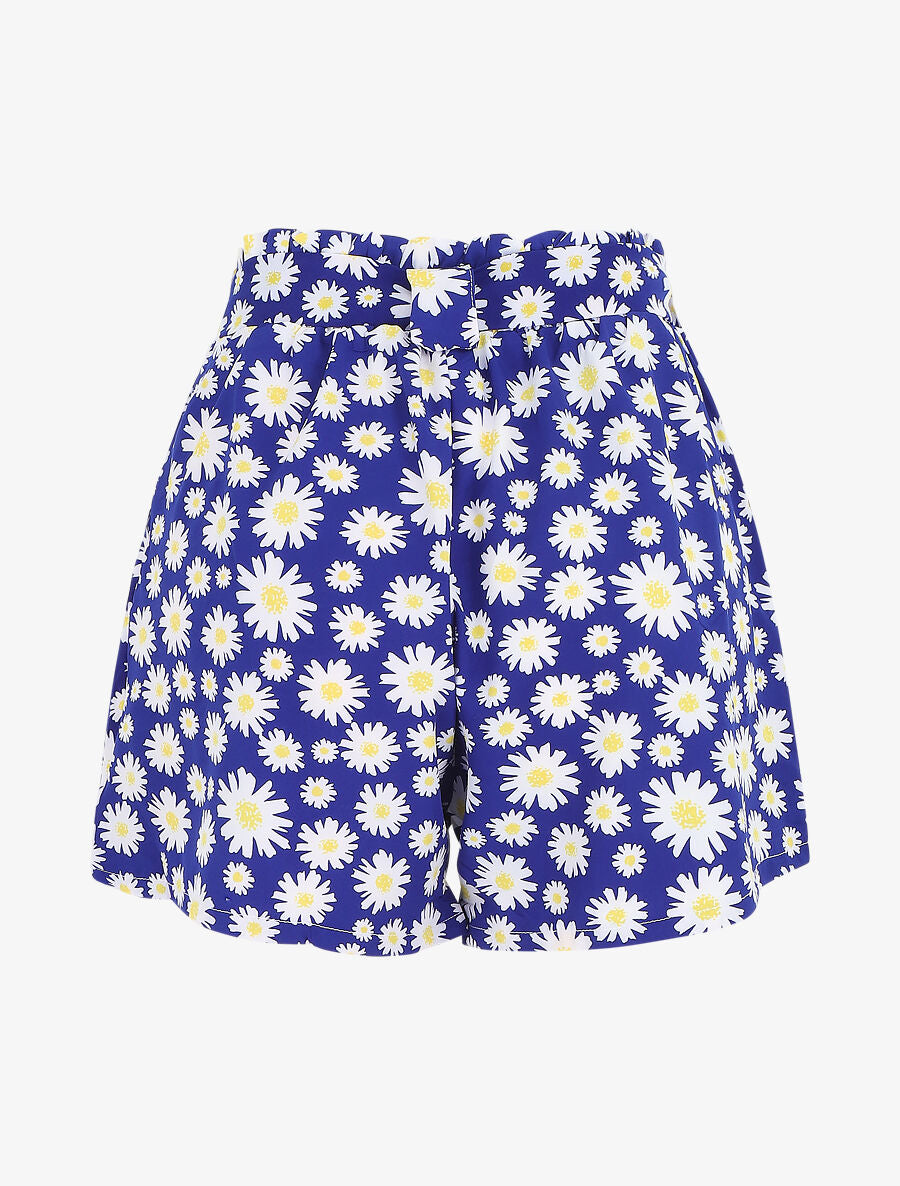 Short taille haute imprimé marguerite - Bleu - 2