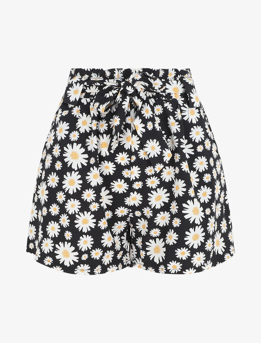 Short taille haute imprimé marguerite - Noir - 1