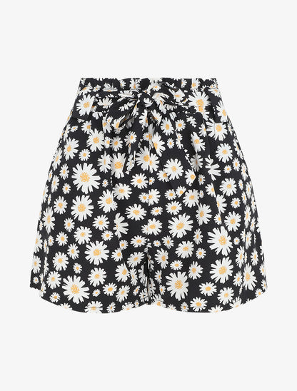 Short taille haute imprimé marguerite - Noir - 1