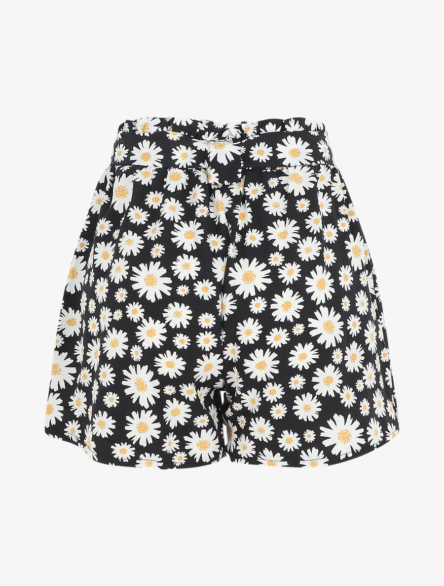 Short taille haute imprimé marguerite - Noir - 2