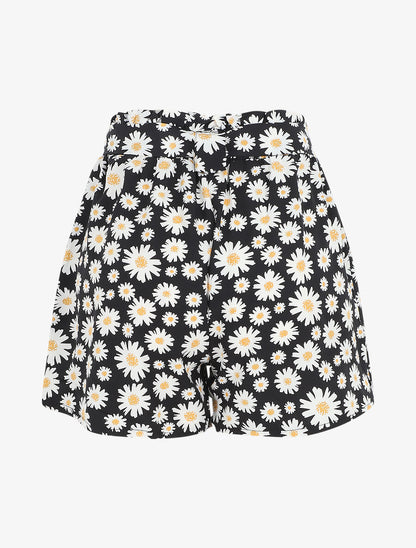 Short taille haute imprimé marguerite - Noir - 2