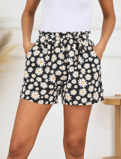 Short taille haute imprimé marguerite - Noir - 4