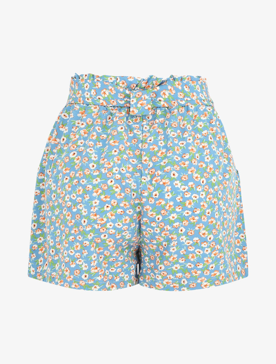 Short taille haute imprimé fleurs - Bleu clair - 2