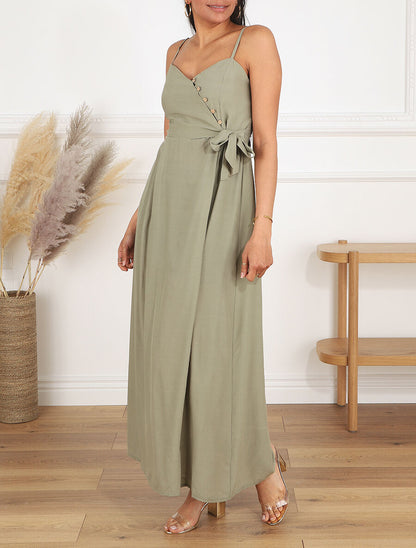 Robe longue à cache-cœur boutonné - Vert olive - 4