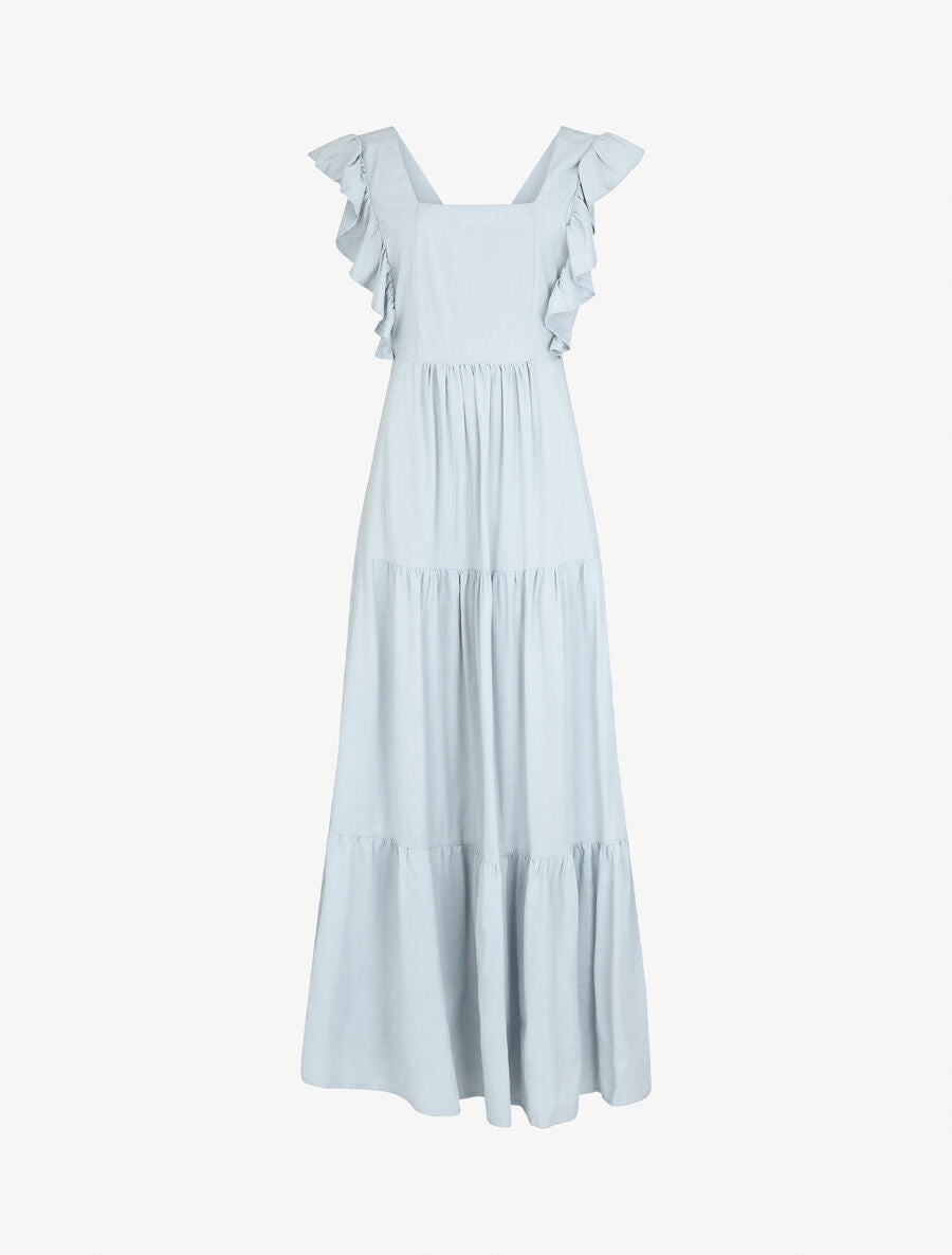 Robe longue dos nu à nouer - Bleu ciel - 1