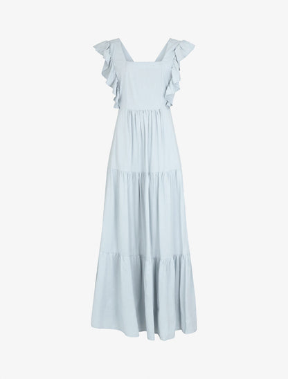 Robe longue dos nu à nouer - Bleu ciel - 1