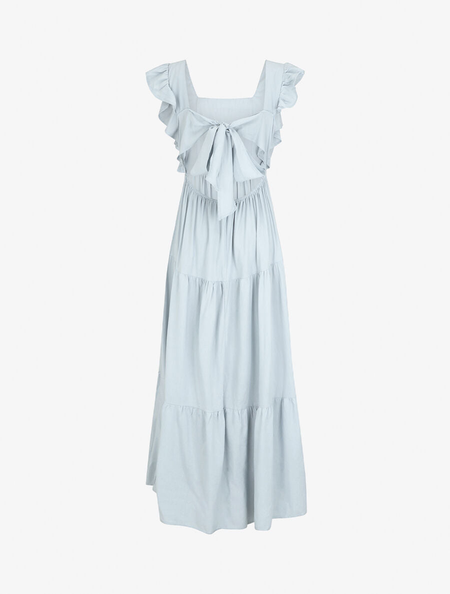 Robe longue dos nu à nouer - Bleu ciel - 2
