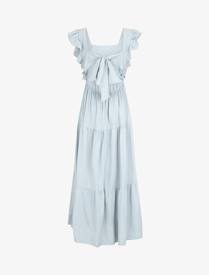 Robe longue dos nu à nouer - Bleu ciel - 2