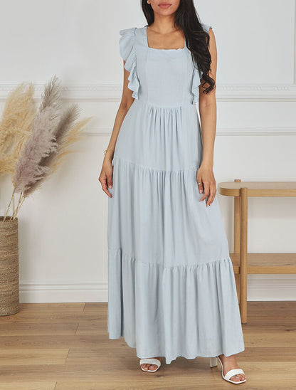 Robe longue dos nu à nouer - Bleu ciel - 4