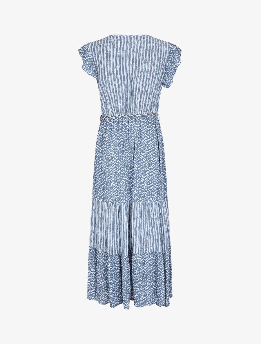 Robe longue à double imprimés - Bleu - 2