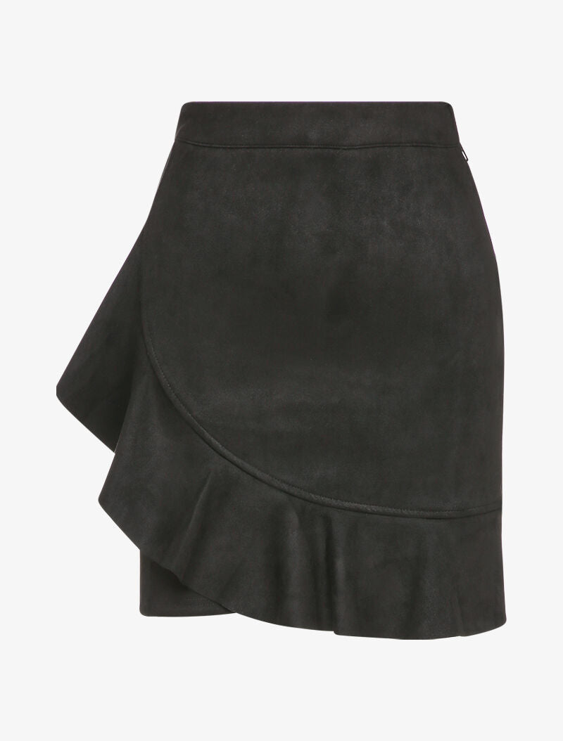 Jupe en suédine volantée style portefeuille - Noir - 1