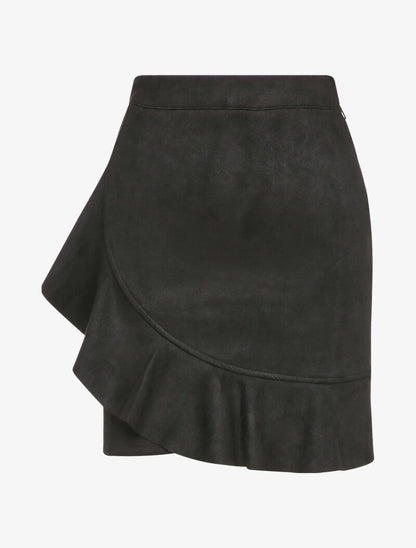 Jupe en suédine volantée style portefeuille - Noir - 1