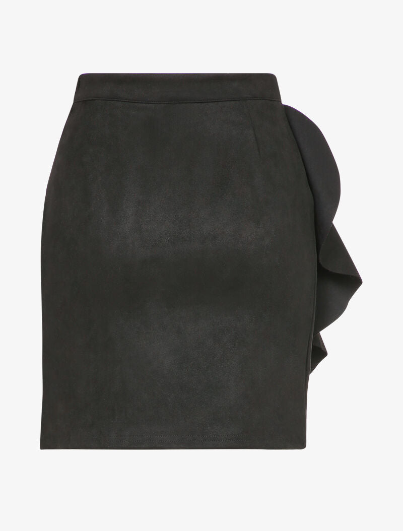 Jupe en suédine volantée style portefeuille - Noir - 2